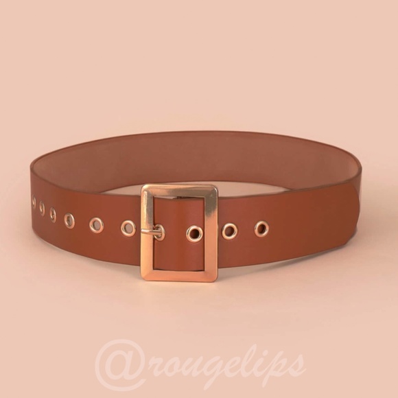 Camel Brown PU Leather Belt Gold Buckle - Picture 2 of 4